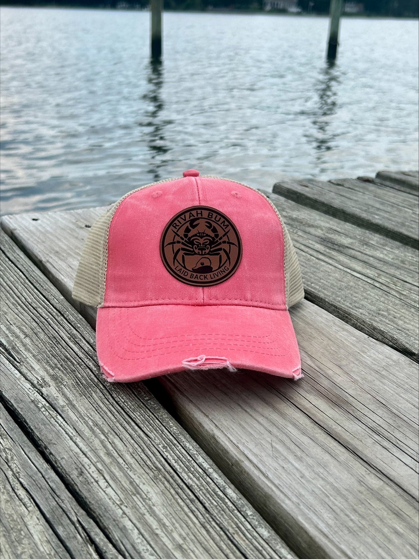 Rivah Bum with Leather Logo Patch - Anderson Distressed Hat | Coral & Tan
