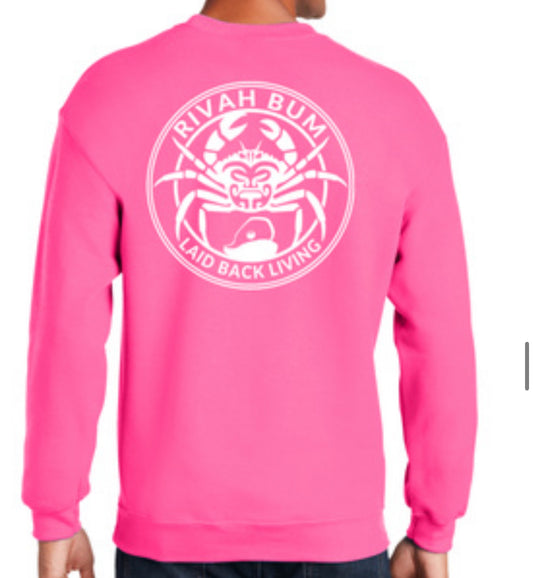Rivah Bum Logo | Crewneck Sweatshirt - Safety Pink
