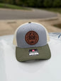 Rivah Bum with Leather Logo Patch - Richardson Snapback Trucker Hat - 112 | Heather Grey/Birch/Army Olive