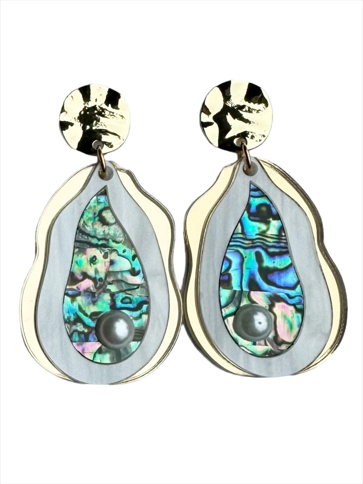 Gold Coastal Acrylic and Abalone Earring