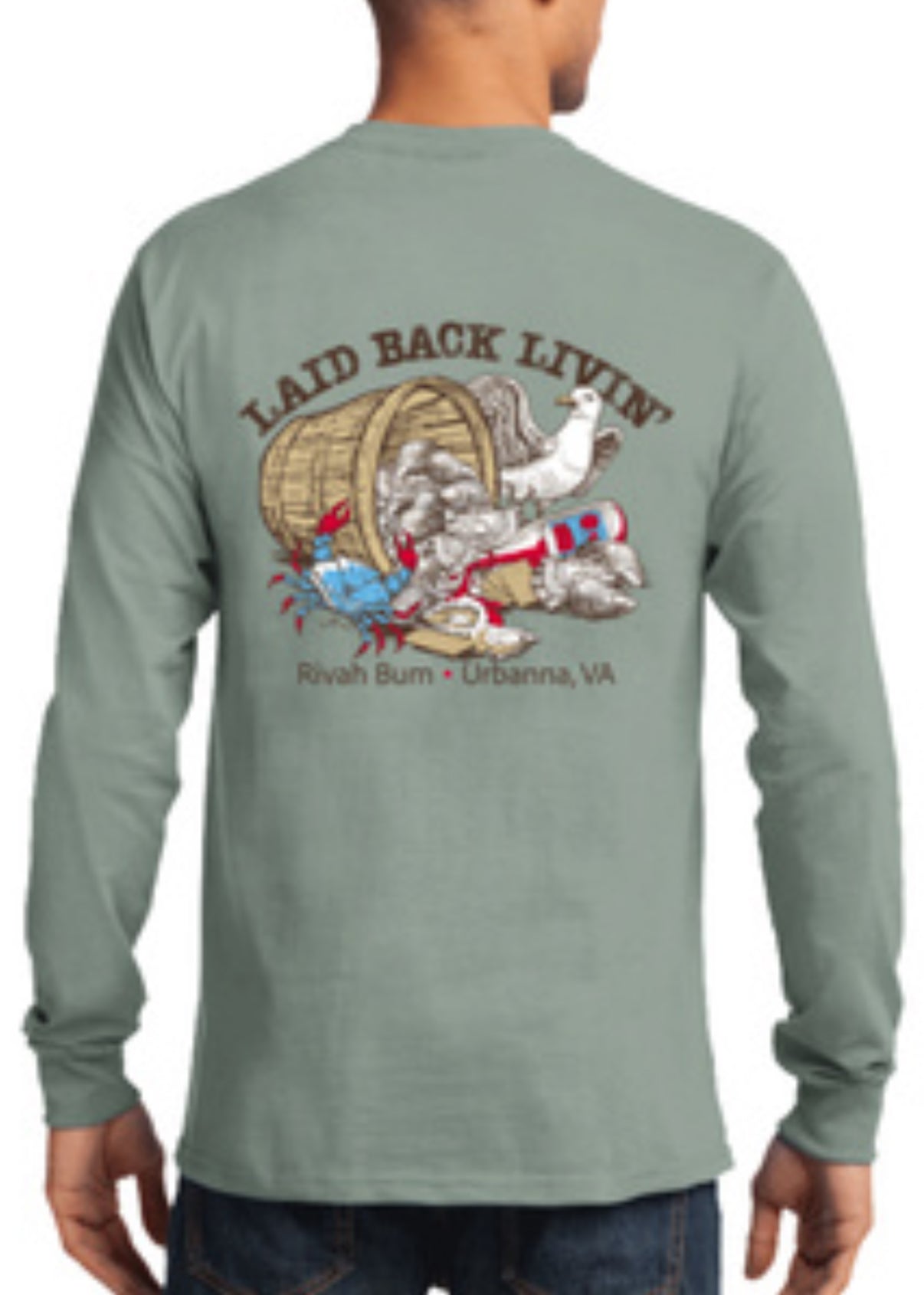 Oyster Life - Rivah Bum | Unisex Long Sleeve Tee - Stonewashed Green