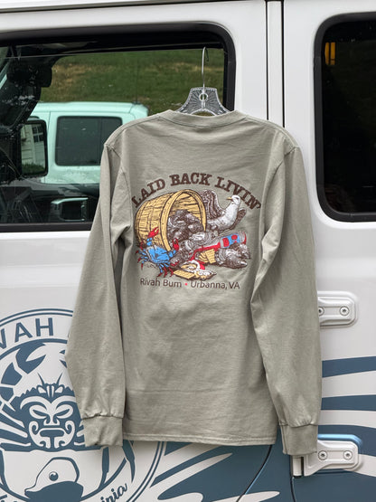 Oyster Life - Rivah Bum | Unisex Long Sleeve Tee - Stonewashed Green
