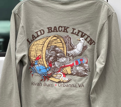 Oyster Life - Rivah Bum | Unisex Long Sleeve Tee - Stonewashed Green