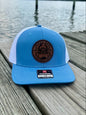 Rivah Bum with Leather Logo Patch - Richardson Snapback Trucker Hat - 112  | Columbia Blue/White