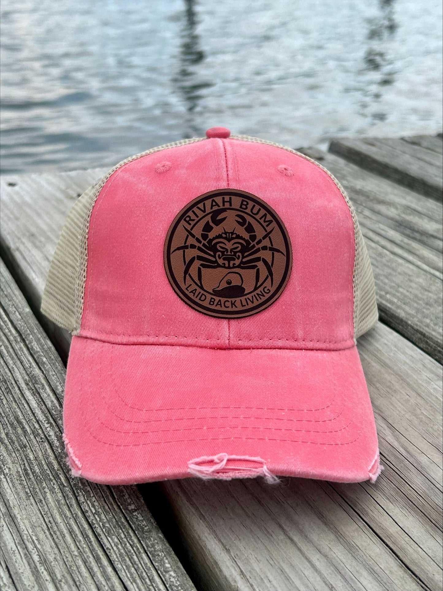 Rivah Bum with Leather Logo Patch - Anderson Distressed Hat | Coral & Tan