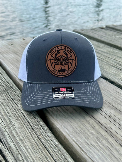 Rivah Bum with Leather Logo Patch - Richardson Snapback Trucker Hat - 112 | Gray/White