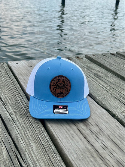 Rivah Bum with Leather Logo Patch - Richardson Snapback Trucker Hat - 112  | Columbia Blue/White
