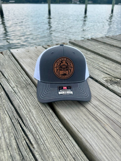 Rivah Bum with Leather Logo Patch - Richardson Snapback Trucker Hat - 112 | Gray/White
