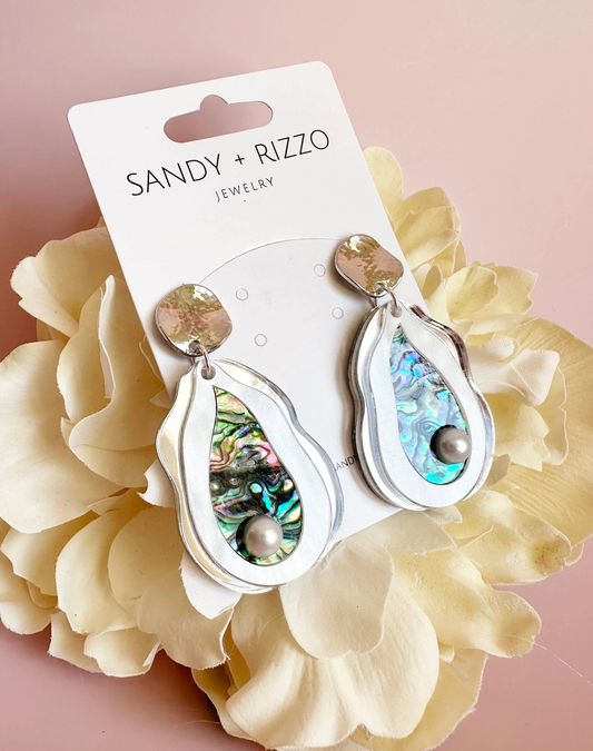 Silver Coastal Acrylic and Abalone Earring