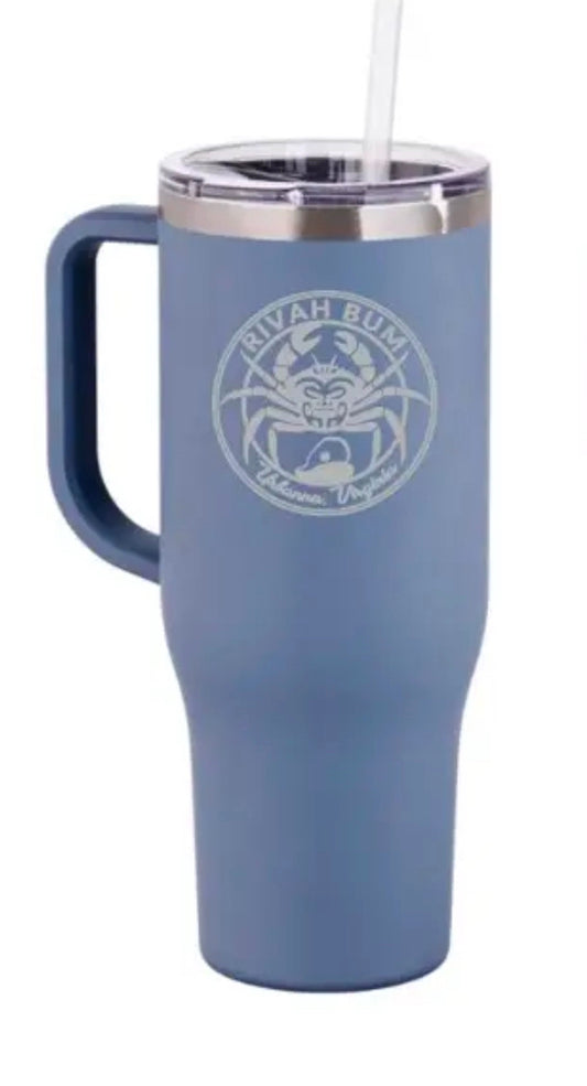 Rivah Bum Logo - Slate Blue 40oz Tumbler with Handle