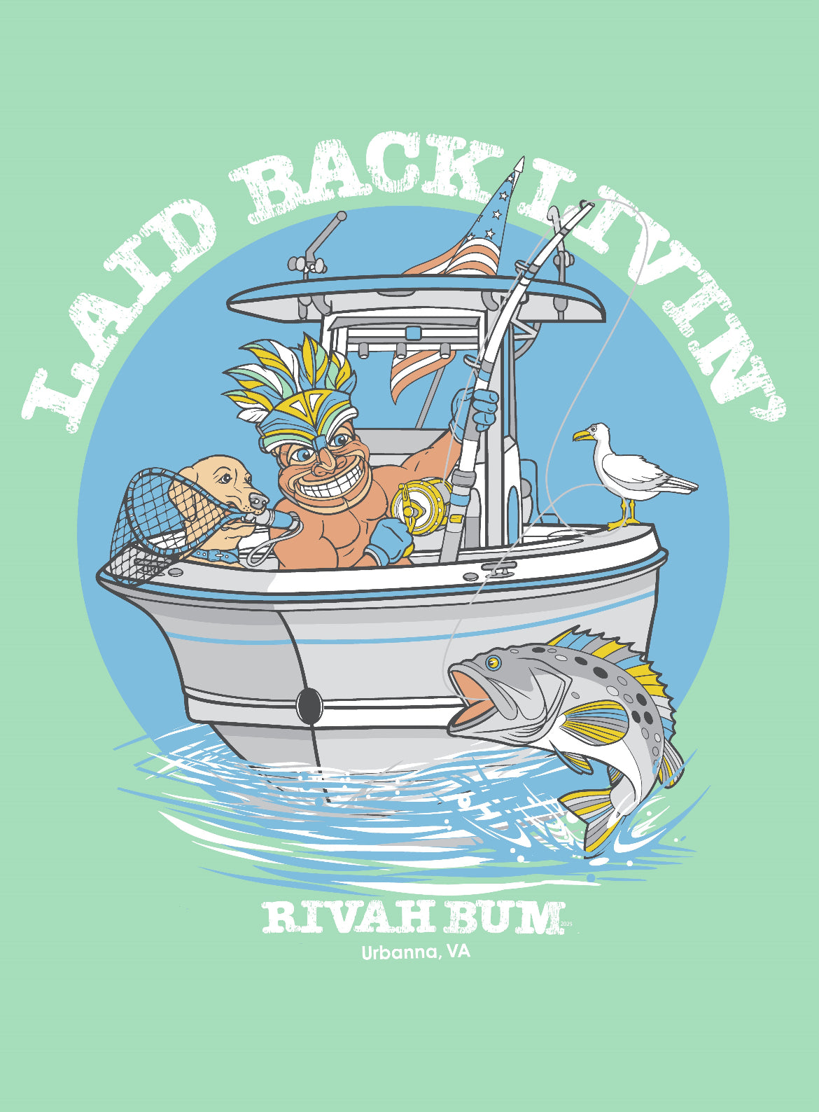 Tiki Bob Hooked on Rivah Time! - Mint Green | Laid Back Living - Short Sleeve Tee