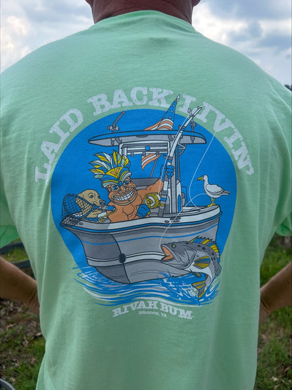 Tiki Bob Hooked on Rivah Time! - Mint Green | Laid Back Living - Short Sleeve Tee