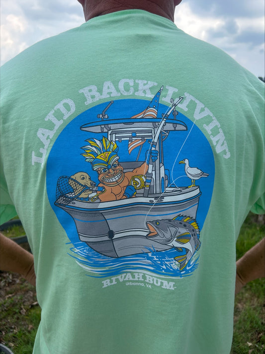 Tiki Bob Hooked on Rivah Time! - Mint Green | Laid Back Living - Short Sleeve Tee